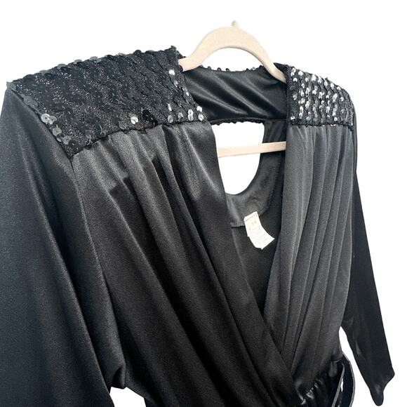 VTG 80s Black Jumpsuit Women 9/10 Sequin Disco Witchy Goth Party NYE Glam Goddes - Picture 3 of 16